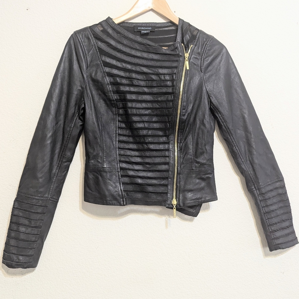 Marciano Leather Jacket, lamb leather, feminine cut, moto style, size XSmall